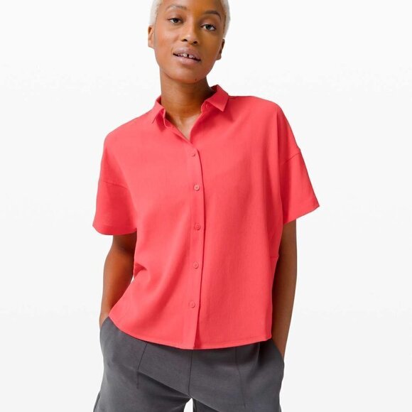 NWT Lululemon Full Day Ahead Short Sleeve Shirt Size 4 | Carnation Red - Picture 2 of 8